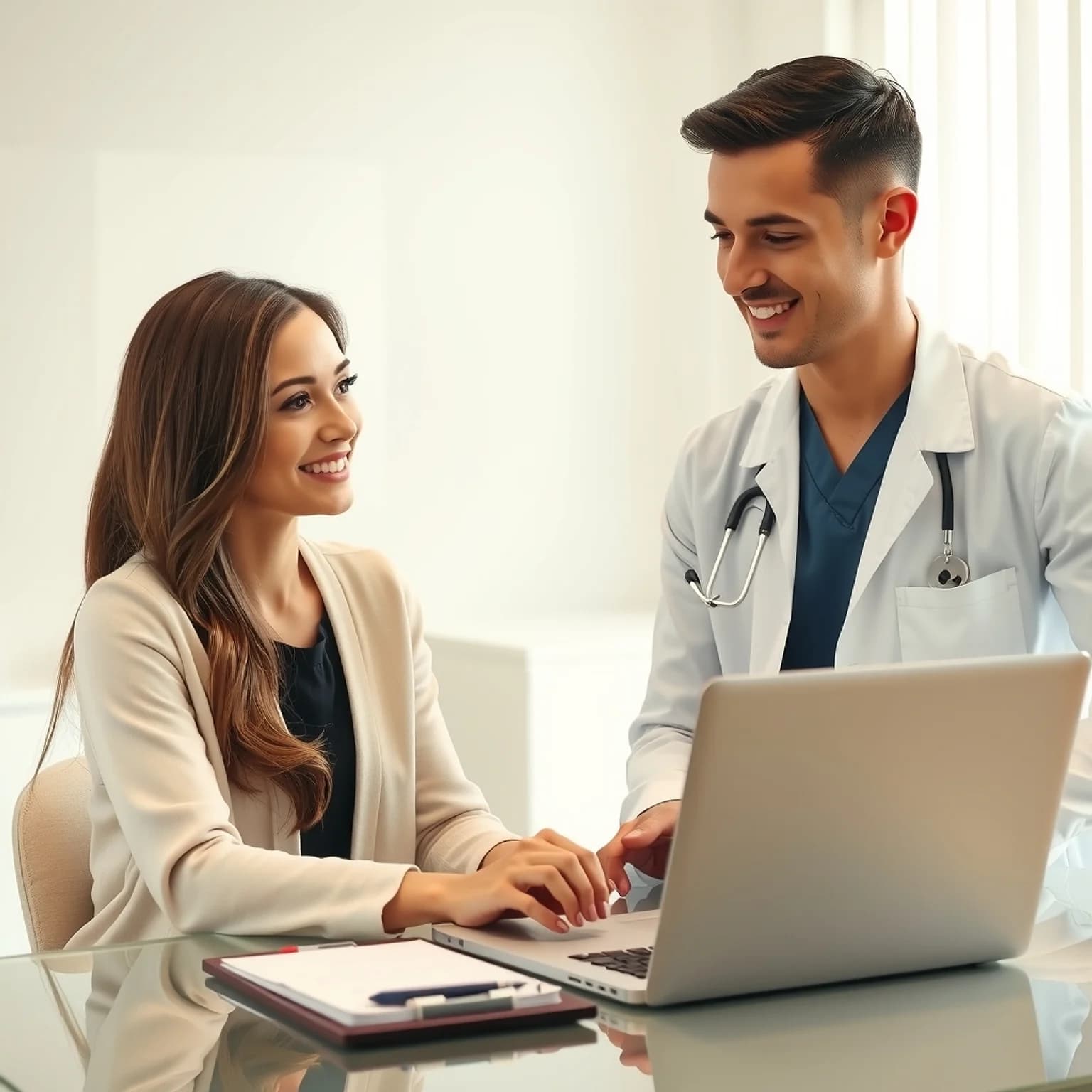 Surgeon and patient reviewing a cosmetic surgery treatment plan