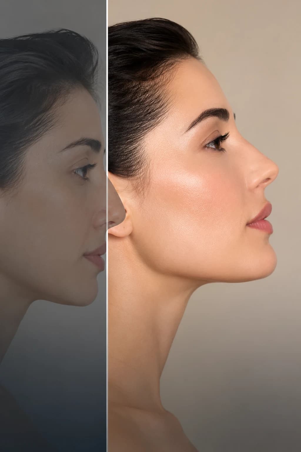 Two side profiles of the same face, side by side.
