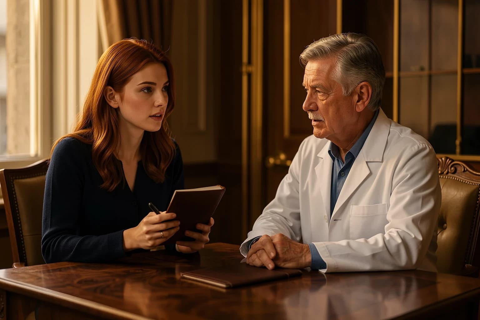 A patient with a written list of questions in a consultation with a surgeon.