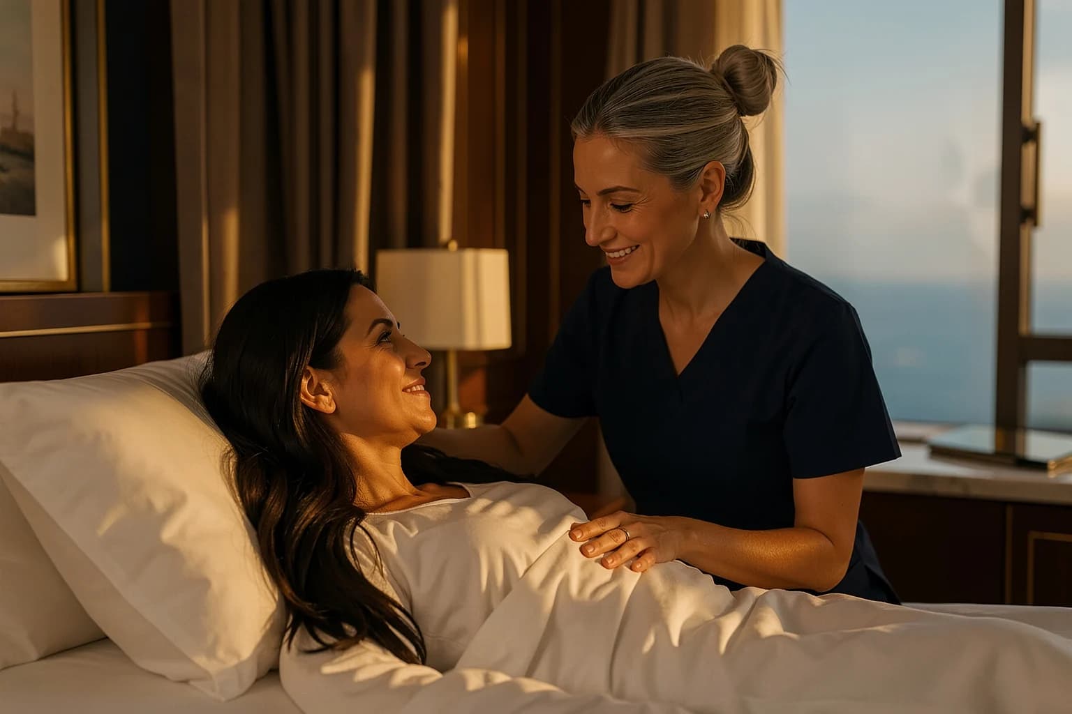 A nurse checking on a patient resting in a recovery room.