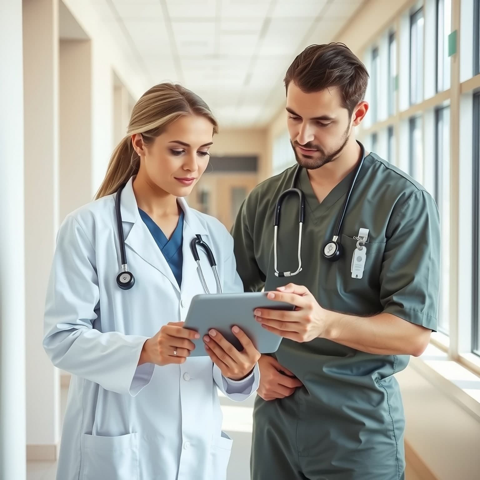 Clinic staff reviewing a patient's notes and records together before treatment