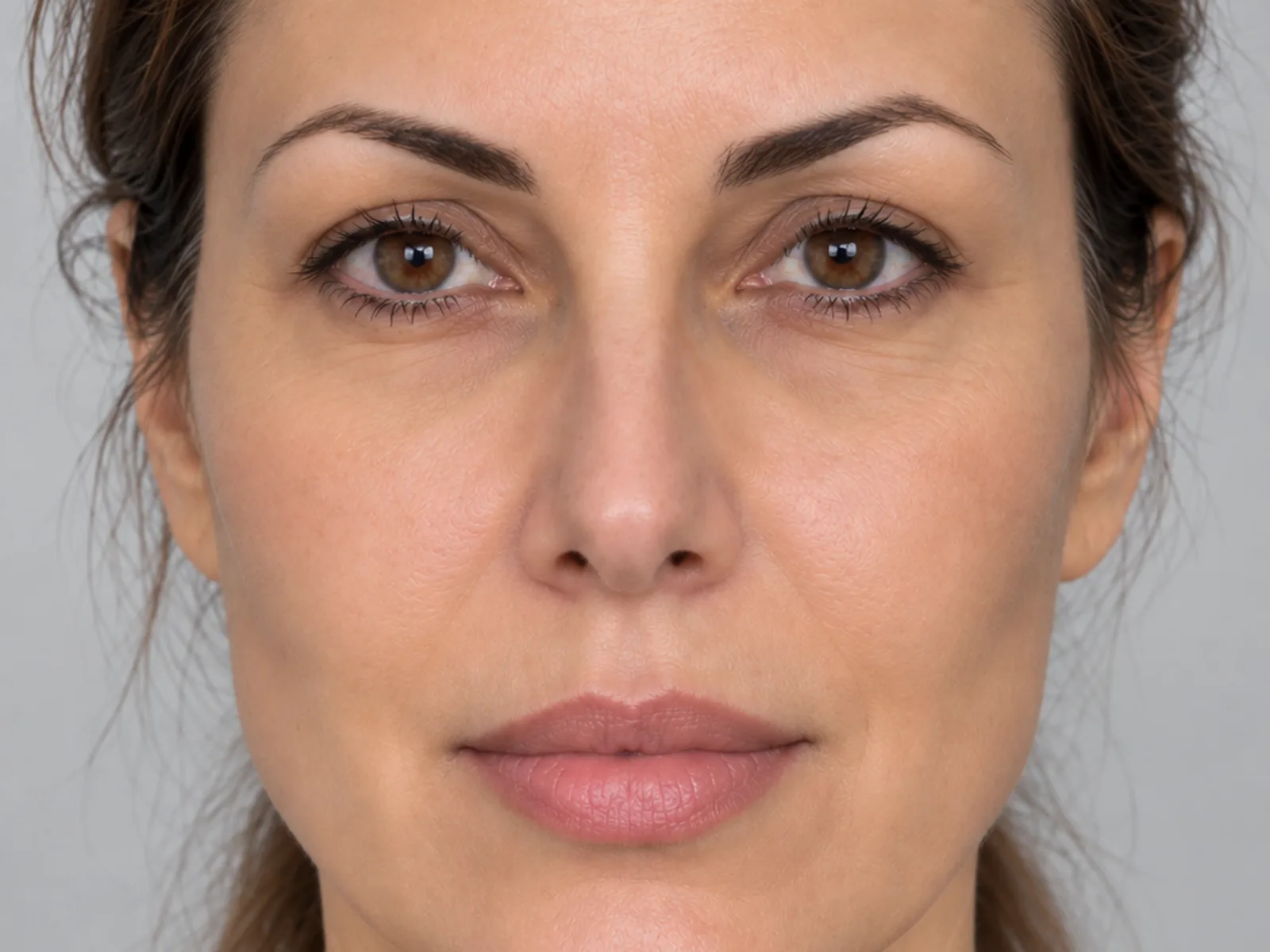 Illustrative image, after: a woman's face, front view. Generated artwork, not a patient photograph.